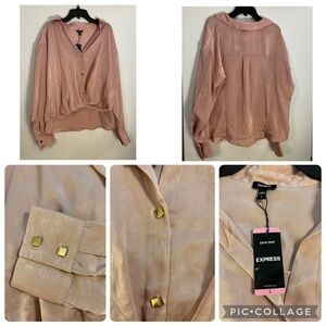 Express Satin Shirt in Blush with gold toned buttons-size Small-NWT